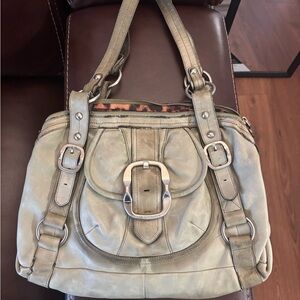 B. Makowsky Sage Green Shoulder Bag with Buckle Accent